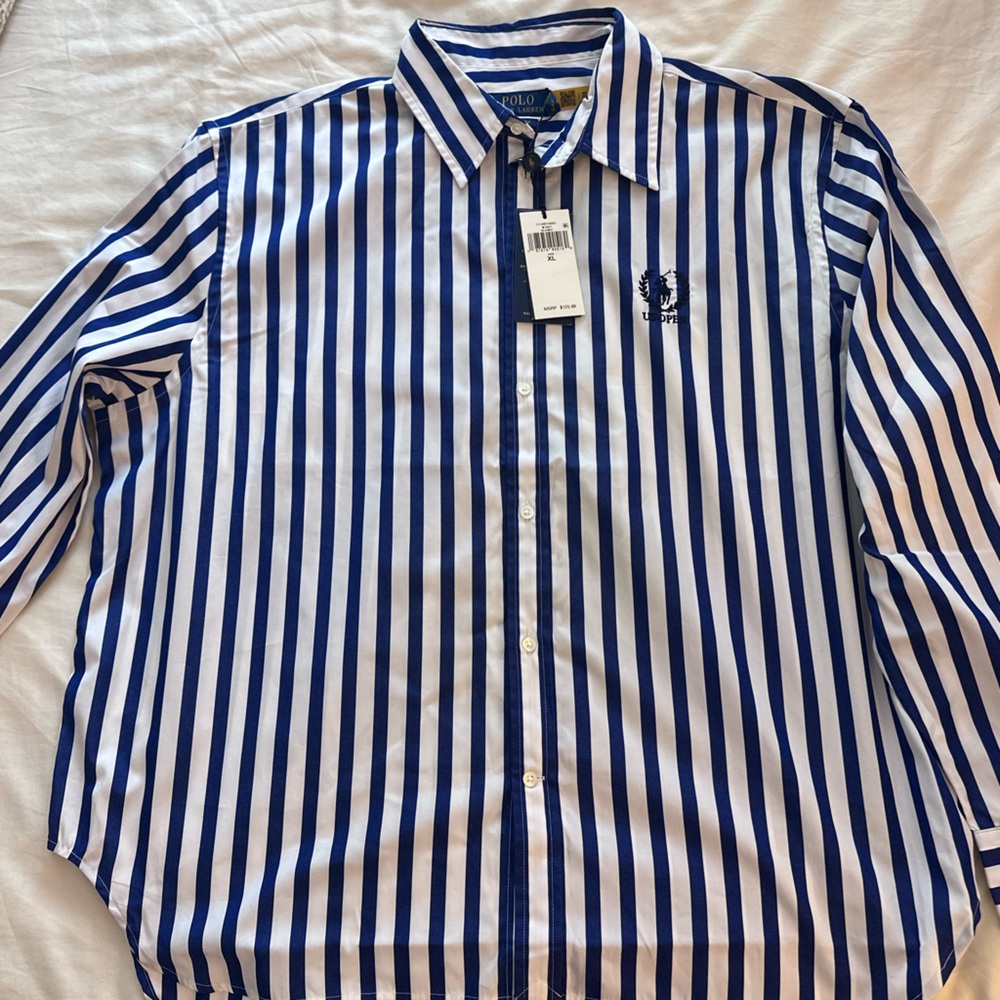 US OPEN Polo Ralph Lauren Blue and White Striped Women's Shirt